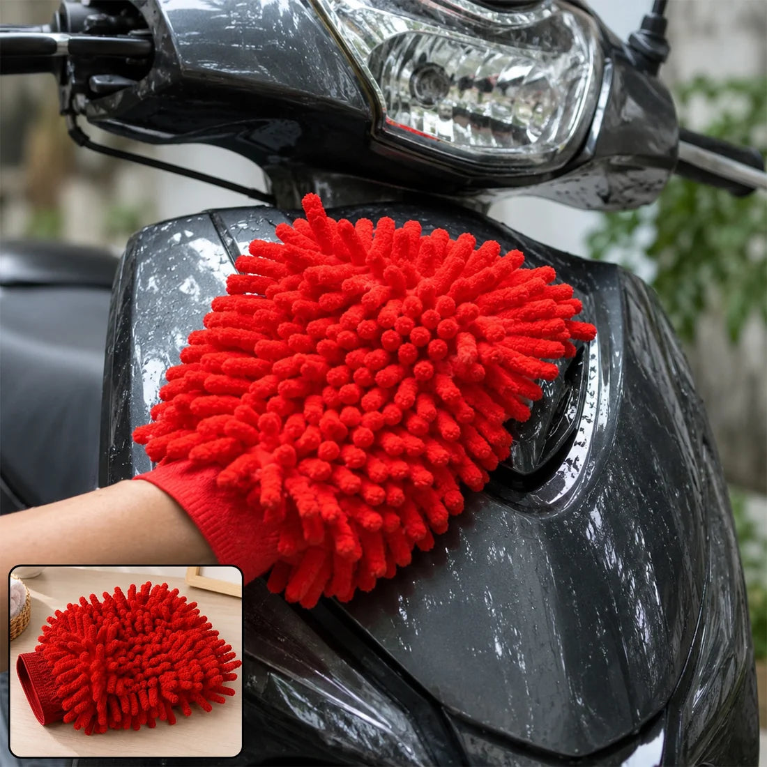 Premium Microfiber Car Wash Glove – Chenille Cleaning Mitt for Car, Bike & Home