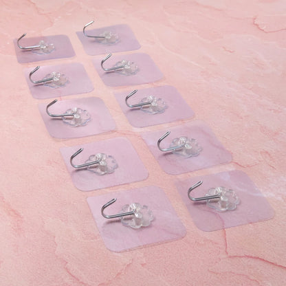 Heavy Duty Adhesive Wall Hooks – 10 Pc Transparent Set
