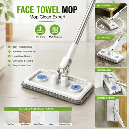360° Rotating Flat Microfiber Mop for Wet & Dry Floor Cleaning