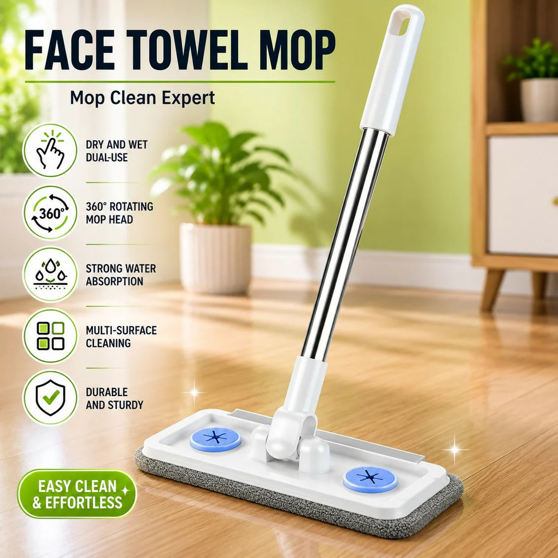 360° Rotating Flat Microfiber Mop for Wet & Dry Floor Cleaning